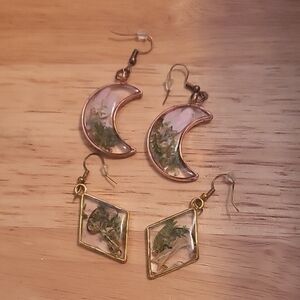 Earrings with Real Flowers and Mushrooms